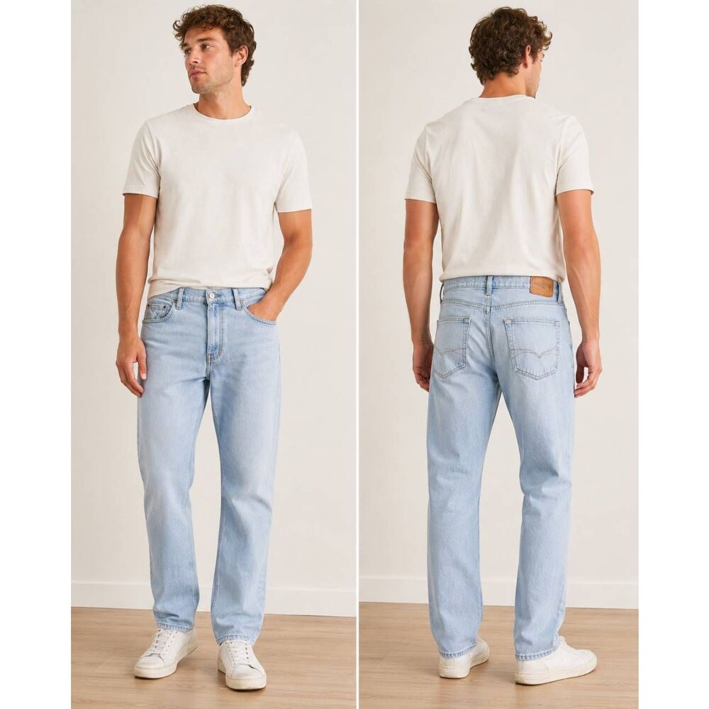 Hollister Men’s Slim Straight Jeans W33 L32 Light Wash Denim Made in Mexico
